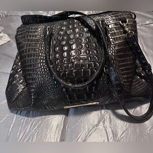 Elegant Black Crocodile-Embossed Charcoal Large Duxbury Satchel